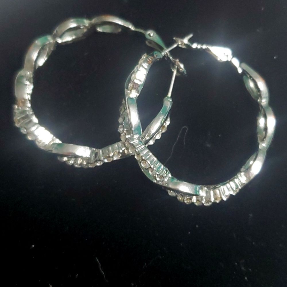 Vintage Silver CZ Hoop Earrings